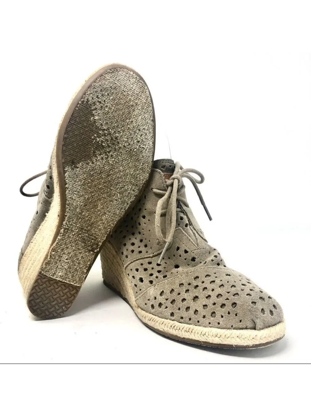 ** TOMS Perforated Tan Suede Espadrille Wedge Desert Boots Size 7.5